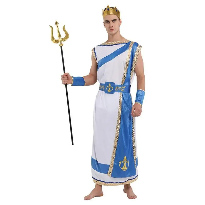 Взрослый Poseidon костюм мужчины король принц косплей выступления костюмы на Хэллоуин и Рождество карнавальные вечерние платья