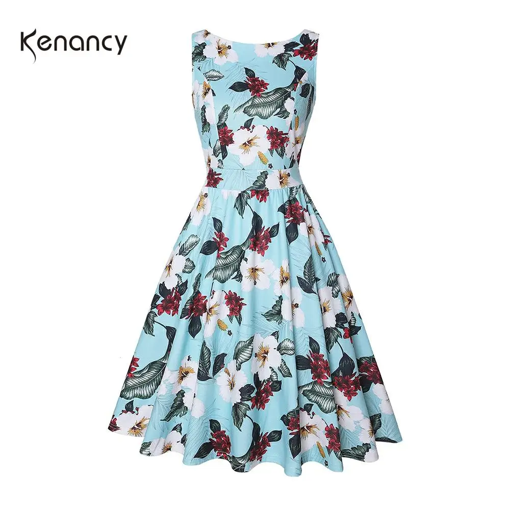Женское платье Kenancy летнее платье-трапеция без рукавов с круглым вырезом и