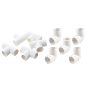 

20Mm Pvc Tee 3 Way Water Pipe Tube Adapter Connectors White 5 Pcs & Dia 90 Angle Degree Elbow Connector 5 Pcs