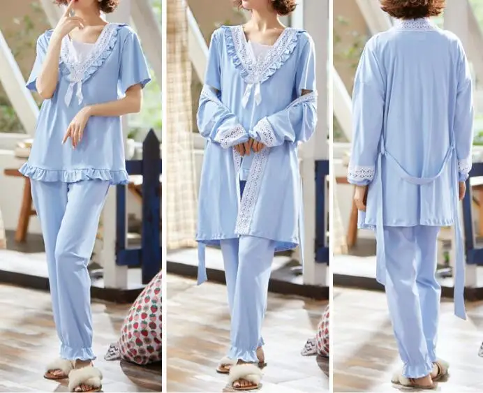 337 blue Хлопковый комплект из трех предметов, комплект одежды для кормления пижамы для беременных женщин послеродовые Материнские лактация Пижама для кормящих костюмы - Цвет: 337 blue