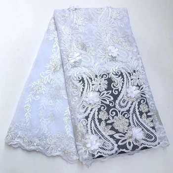 

FolaSade Nigerian Latest Lace Fabric 2019 Best Quality Sequins African White Tulle French Lace Materials For Wedding Lace Wo220