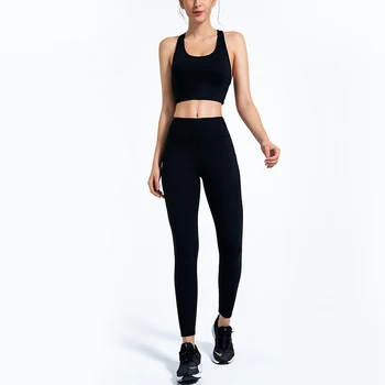

2Pcs Seamless Yoga Set Women Fitness Bra Sportswear Woman Gym Leggings Pants Padded Push-up Strappy Sports Bra Sports Suits