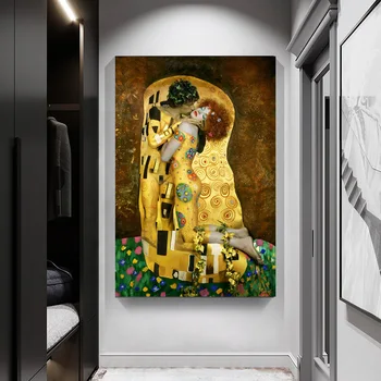 

Yellow Gustav Klimt Kissing Canvas Painting Figure Painting Wall Art Post and Prints Home Decora Picture Oil Painting Wall Decor