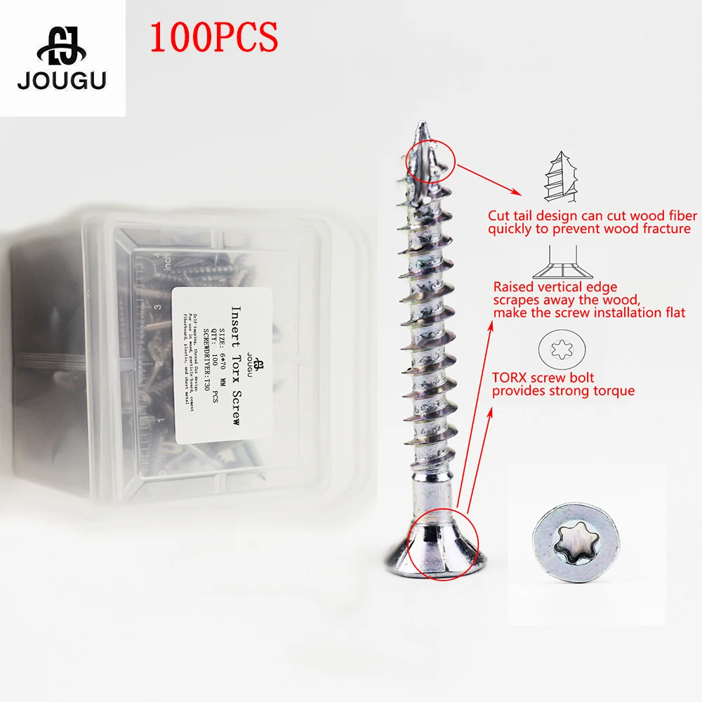6×70mm Multi Purpose Power Insert Torx Countersunk Screws Selftapping