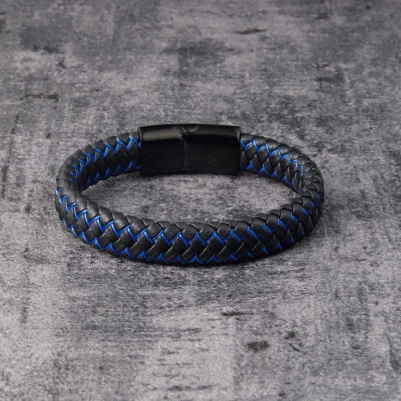 Trendy Red Genuine Leather Bracelet for Men Jewelry Multicolor Stainless Steel Magnetic Clasp Braided Wristband Male Punk Gift - Image 5