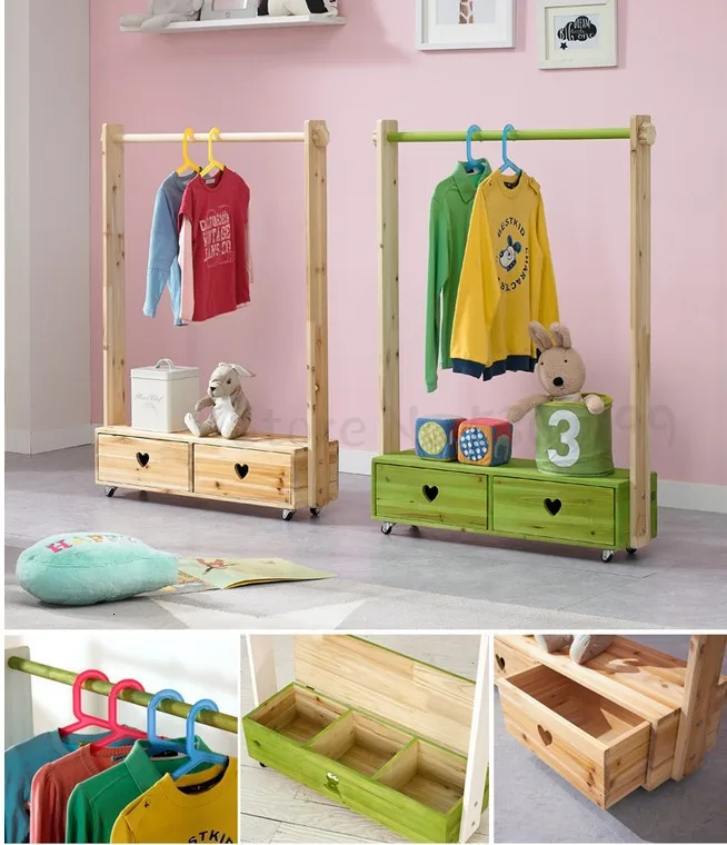 Твердый деревянный двойной стеллаж для детской одежды, сосновый пол, вешалка для одежды, вешалка для одежды для дома, вешалка для одежды