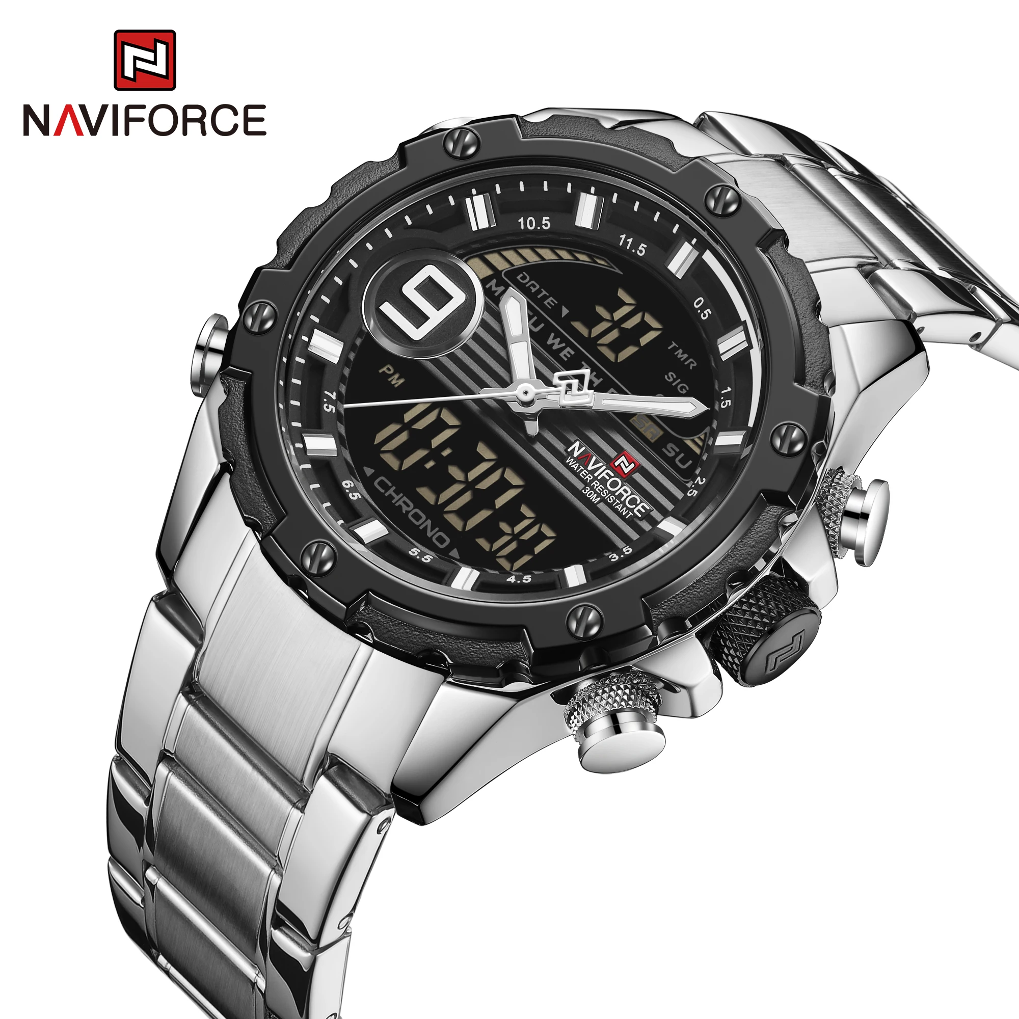 NAVIFORCE Брендовые мужские часы модные спортивные с хронографом Аналоговые