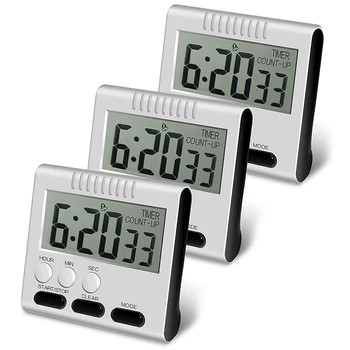 

Hour Minute Second Count Up Countdown Digital Kitchen Timer, Big Digits, netic Backing, Retractable Stand, 3 Pack