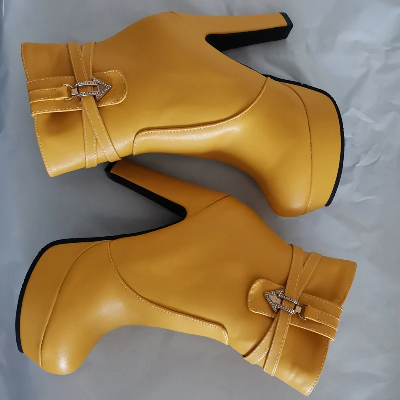 Botines blancos con plataforma para mujer, zapatos cortos con hebilla de  tacón alto, color amarillo y negro, talla grande, Otoño e Invierno|Botas  hasta el tobillo| - AliExpress