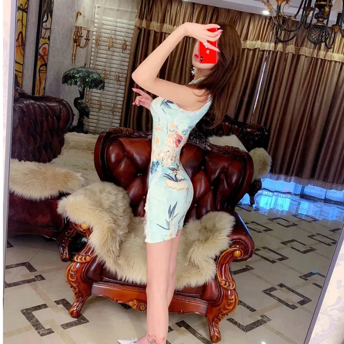Китайское платье, элегантное женское, элегантное, qipao, сексуальное, без рукавов, с вырезом, cheongsam, цветочный принт, vestidos, женское платье для вечеринки