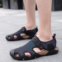 Summer Mesh Beach Shoes Men Fashion Slip-on Sandals Discoloration Black Breathable Casual Sandals Non-slip Outdoor Shoes 38-45