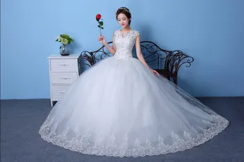 

Vestido De Noiva New Design Ball Gown Lace Appliques Wedding Dresses 2019 V-Neck Crystal Backless Sexy Wedding Gowns