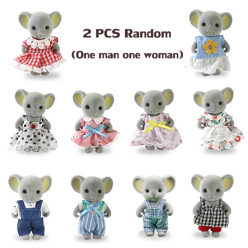 Girl Pretend Game Set Children Simulation Forest Animal Family 1:12 Scale Doll House Furniture Miniature Rabbit Maple Cat Koala 2
