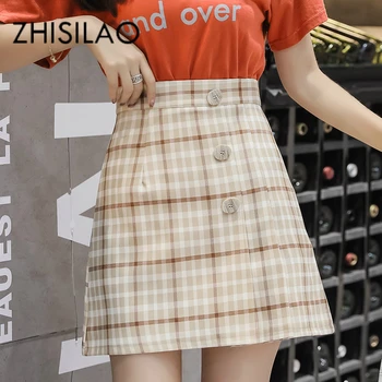 

Plaid High Waist Skirt Vintage Lattice Summer A-line Mini Skirt Mujer 2020 Elegant Petticoat Pencil Skirt Plus Size