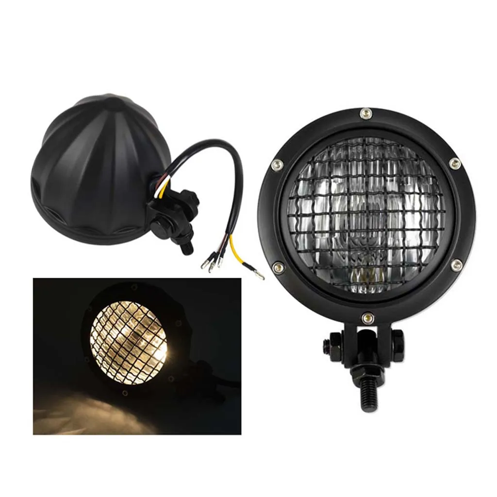  12V Black Retro Front Headlight Headlamp Universal for Motorcycles Dirtbike Waterproof Fits for Harley Yamaha 