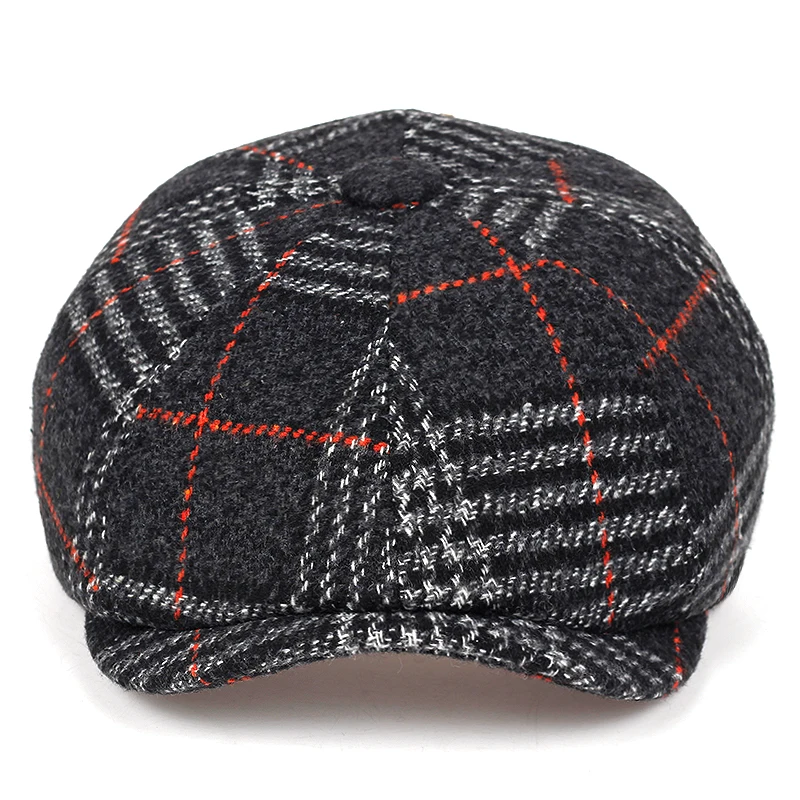 Высококачественная НОВАЯ шапка в клетку, стильные береты, модные уличные Повседневные шапки для мужчин и женщин, универсальная крышка, осенне-зимние шапки - Цвет: Темно-серый