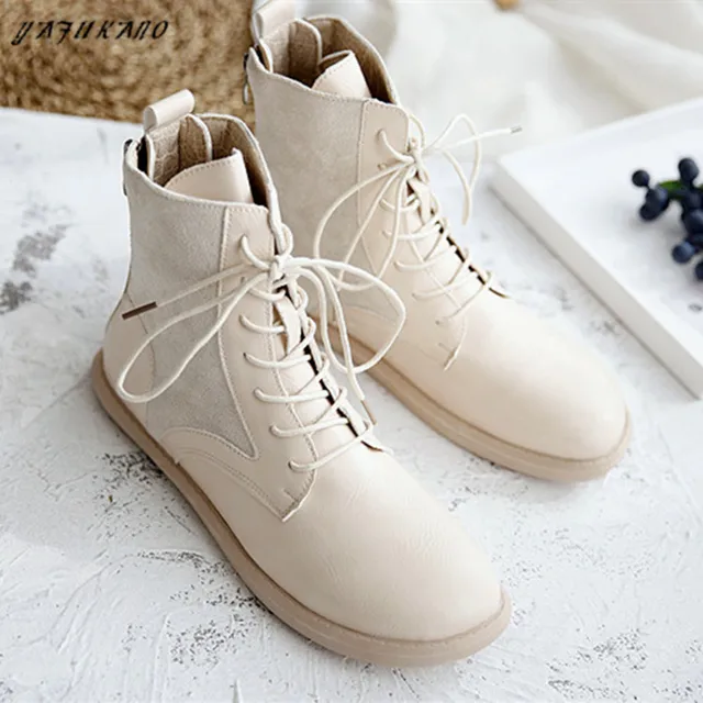 Literary Retro Women Boots Flat Heel Winter Warm Casual Short Boots Handmade Lace-Up Ankle Boots Mori Girl Simple Women Shoes 4
