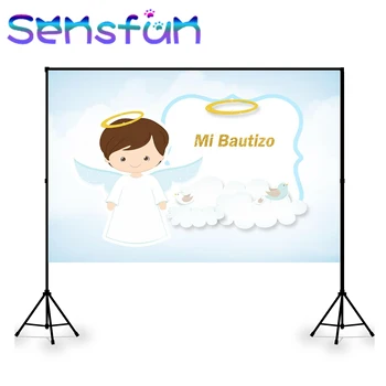 

Sxy1751 Photography Backdrops Light Blue Sky Twins Angel Mi Bautizo Baptism Communion Baby Shower Photocall Background Banner