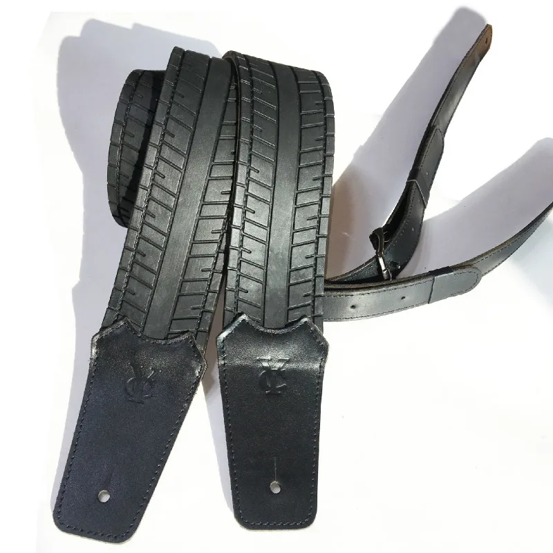 

Leather guitar strap for electric bass, black color, new