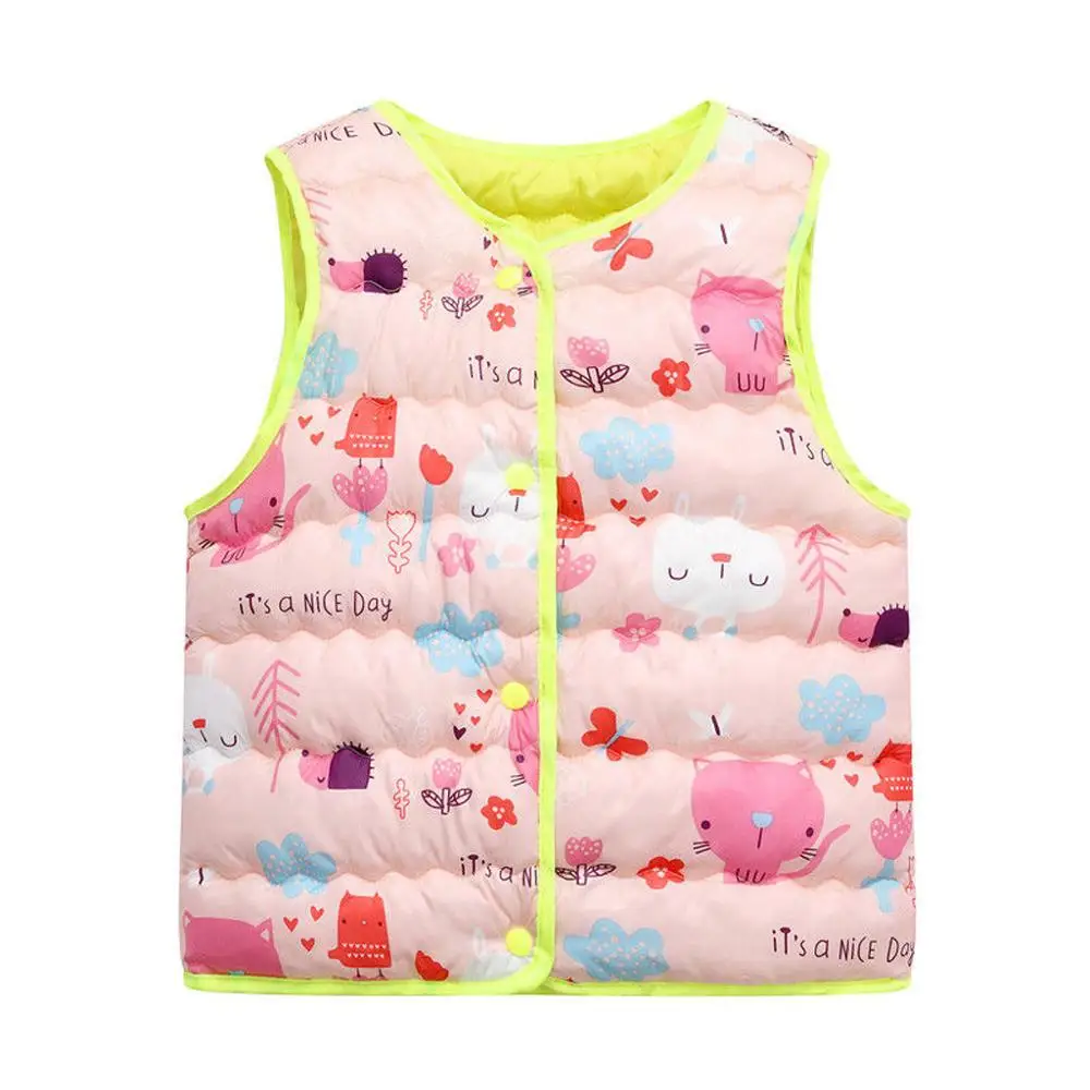 Розовый Toddler Kids Baby Girls Boys Sleeveless Print Cartoon Warm Waistcoat Cute Jacket Colorful Autumn Fashion Tops For 2-7T Kids - Цвет: Розовый
