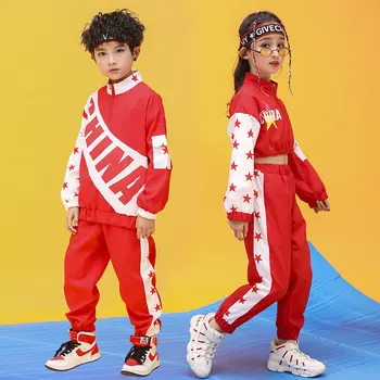 

Hip Hop Clothes for Teens Chinese Style Red Star Pattern Crop Top Street Dance Clothing for Boys Girls Fashion Cool Clothes Set