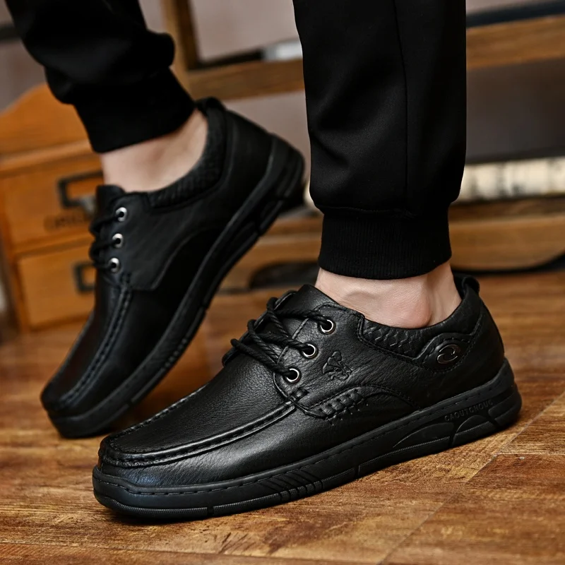 Novo masculino casual couro genuíno sapatos de