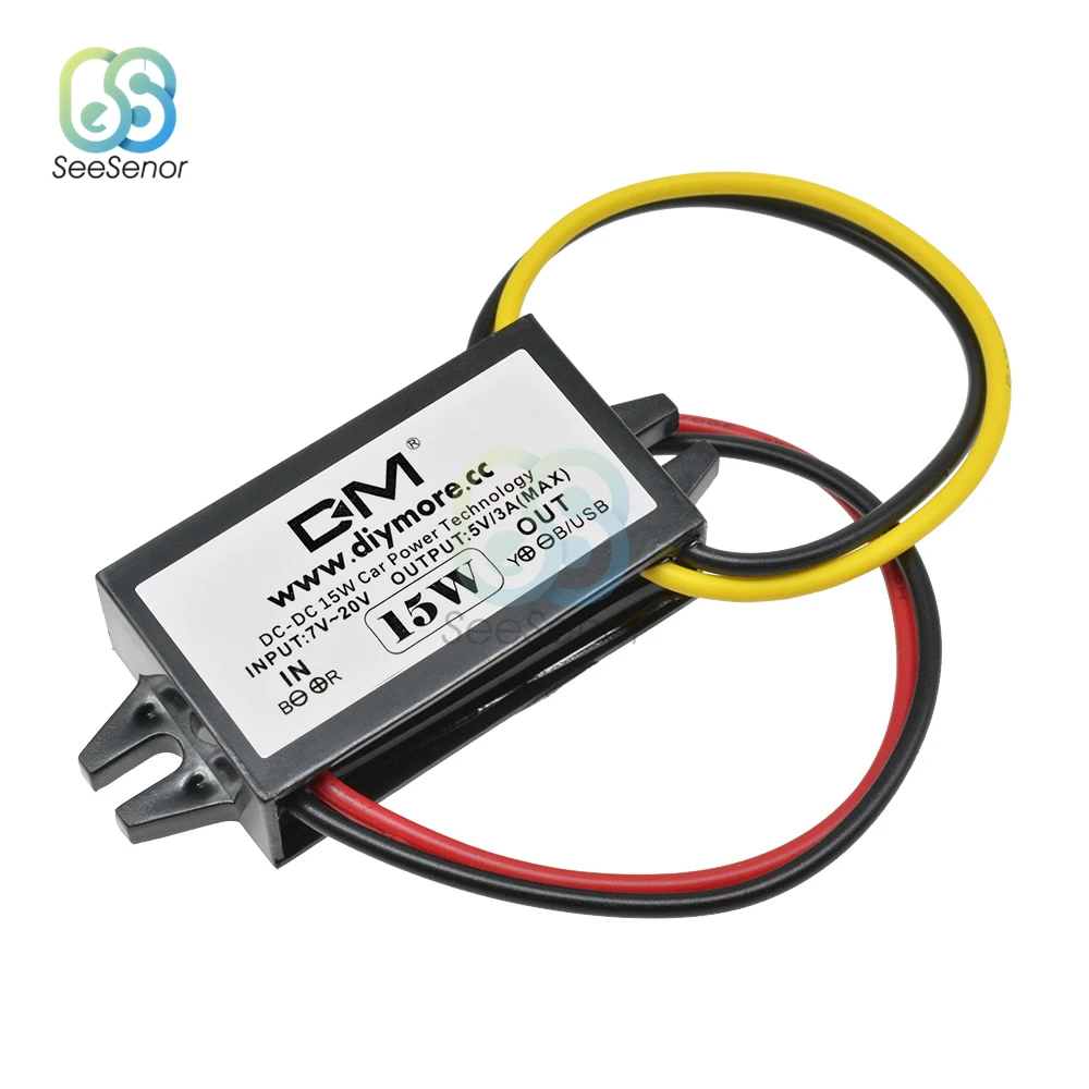 DC-DC 12V naar 5V Spanningsomvormer 3A 15W, 1 Stuk Aideepen Spanningsregelaar 8-20V Stepdown-omvormer, Buck-Omvormer met Lijninterface