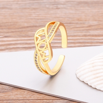 Zircon Paved Smiley Heart Rings For Woman Newest Gold Color Open Adjustable Cocktail Party Wedding Ring Jewelry Gift