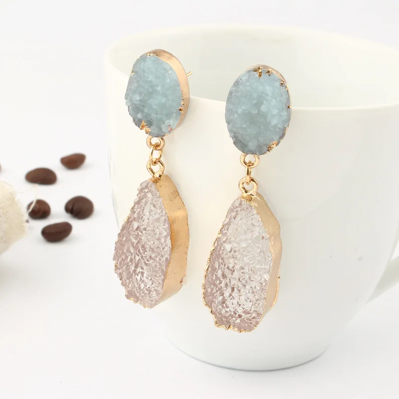European Long Druzy Resin Drop Earrings For Women Jewelry Statement Geometric Big Eardrop Pendientes Mujer Moda 2019 Brinco (11)