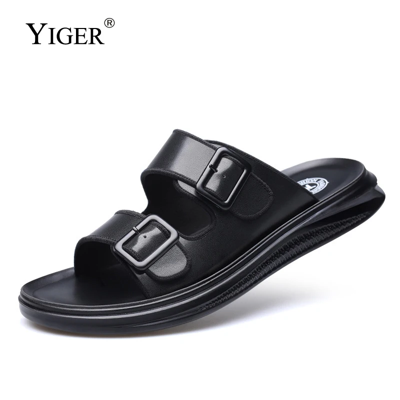

YIGER Men's Slipper summer lazy Beach slippers Flip Flop man Slippers 2020 New Black