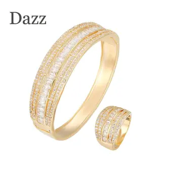 

Dazz Luxury Gold Color African Bangle Ring Set Fashion Dubai Bridal Jewelry Sets Women Bridal brincos para as mulheres Gift 2019
