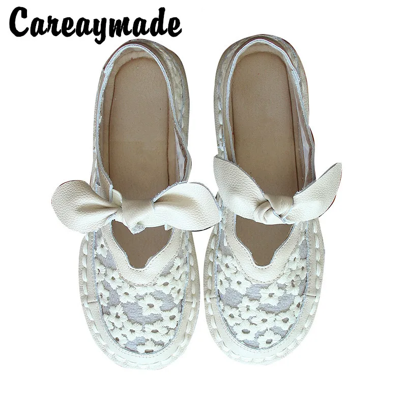 

Careaymade-Original hand-made Vintage women's shoes lace super soft sole sweet bow knot literary real leather single shoes