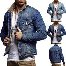 Мужская Осенняя зимняя однотонная плюшевая ВИНТАЖНАЯ ДЖИНСОВАЯ КУРТКА на пуговицах, топы, блузки, пальто