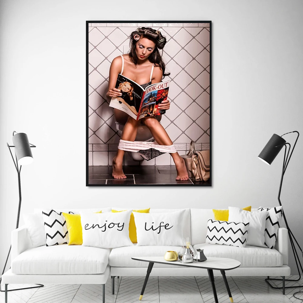 Girl Sitting on Chair and Reading Magazine Canvas Painting Art Nordic  Posters and Prints Wall Pictures for Living Room Decor - AliExpress