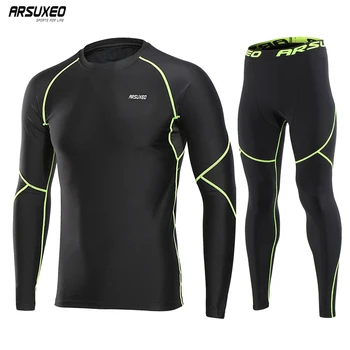 

ARSUXEO Winter Thermal Fleece Underwear Men's Compression Set Gym Fitness Leggings Running Sets Warm Sport Suit Sportswear Set