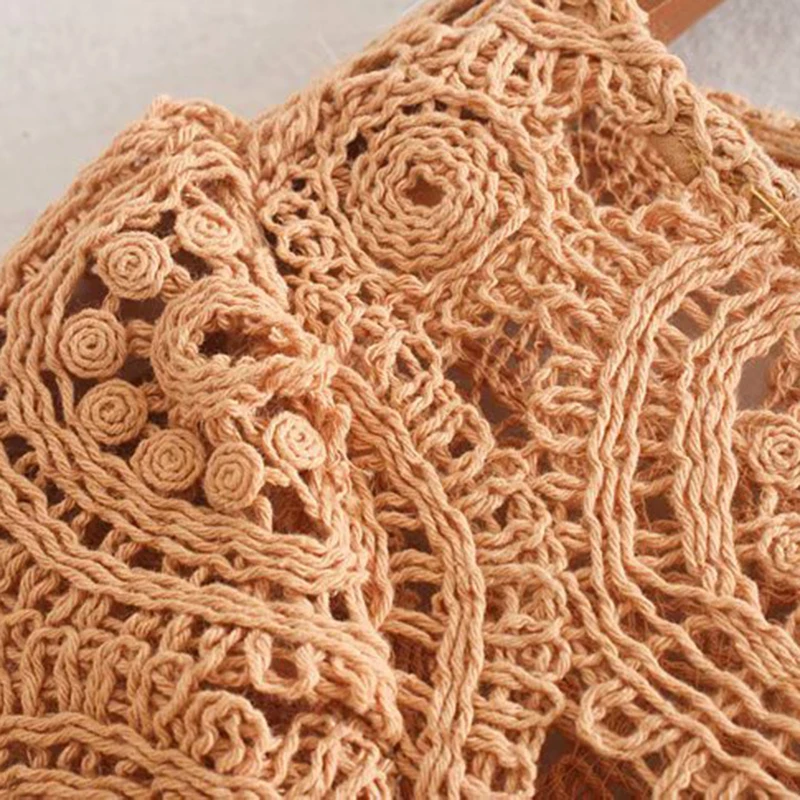  Vintage Stylish Hollow Out Knitted Short Style Blouses Women 2020 Fashion O Neck Long Sleeve Stretc
