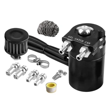 

300mL Baffled Aluminum Oil Catch Can Reservoir Tank with Removable Valve Oil Separator Oil Tank With Filter+Wire Ball