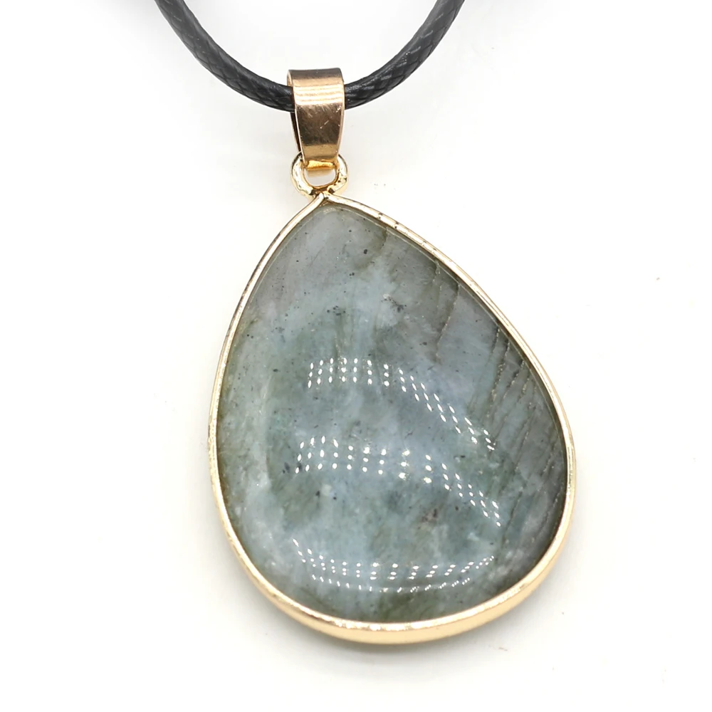 5PCS Wholesale Drop Water Shape Natural Flash Labradorite Stone Pendant Necklace For Jewelry Making DIY Necklaces Charm Gift