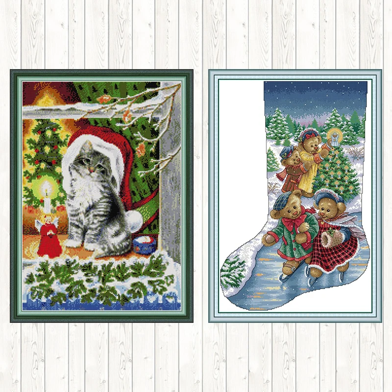Рождественский чулок с медведями, рождественские наборы для вышивания крестиком, наборы узоров для вышивания, наборы для рукоделия «сделай сам», рукоделие, домашний декор