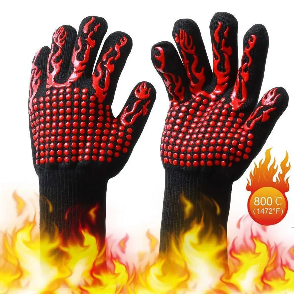 

High Temperature Resistant 800 BBQ Fire Gloves Flame Retardant Non-slip Fireproof Barbecue Insulation Microwave Oven Gloves