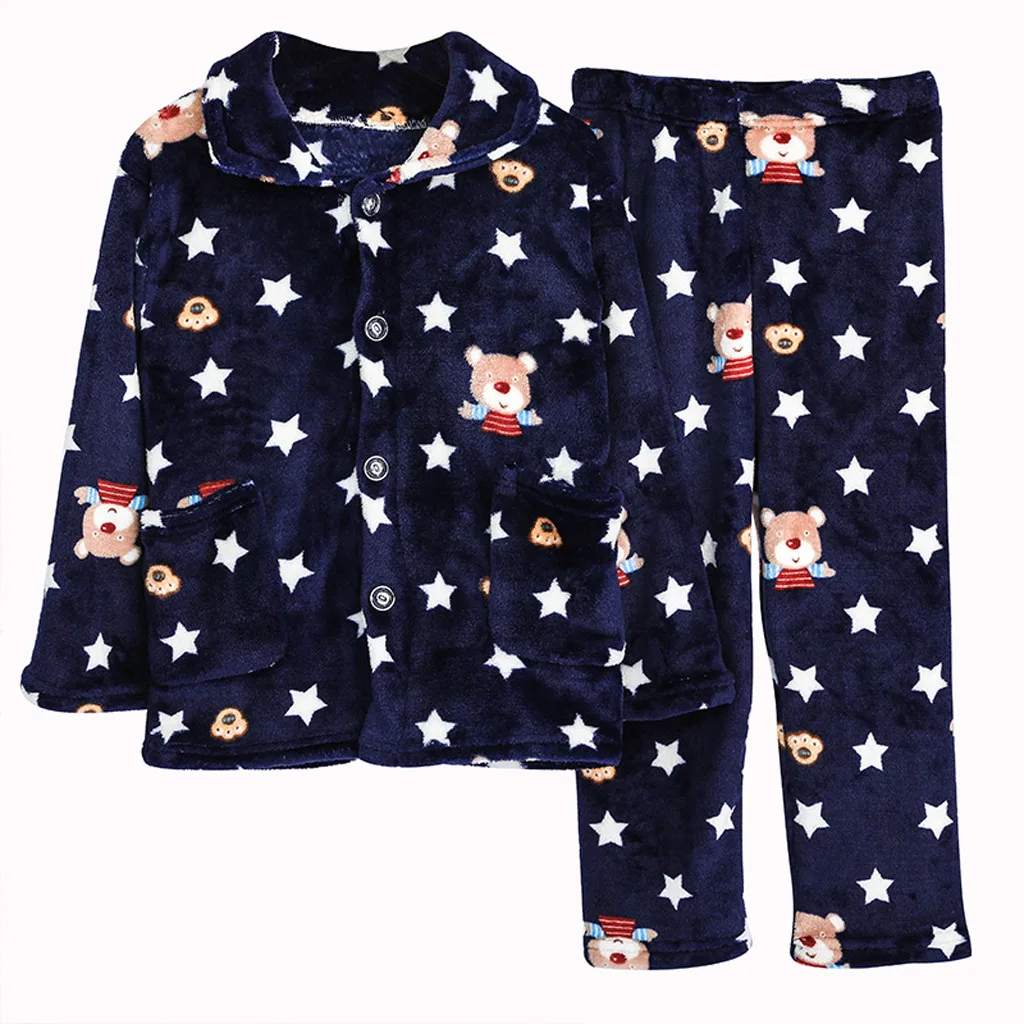 Теплые пижамные комплекты с длинными рукавами для маленьких мальчиков и девочек; детская зимняя фланелевая мягкая модная одежда для сна с рисунком для мальчиков и девочек