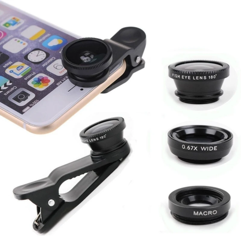 3 в 1 объектив рыбий глаз Камера Наборы универсальный широкоугольный Макро Рыбий глаз для iPhone 11 Pro XS MAX XR X 8 7 6s Plus Ojo De Pez Movil