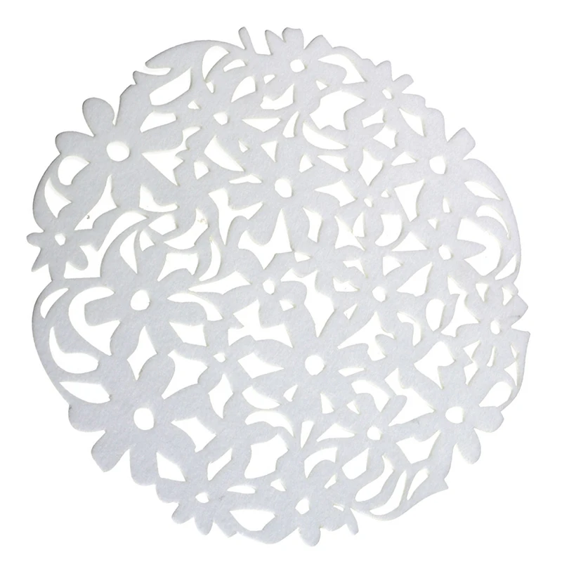 Hot Sale Round Laser Cut Flower Felt Placemats Kitchen Dinner Table Cup Mats Cushion White | Дом и сад