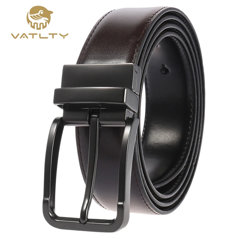 

VATLTY Official genuine black metal buckle men's leather belt natural cowhide smooth belts for men business men's accessories