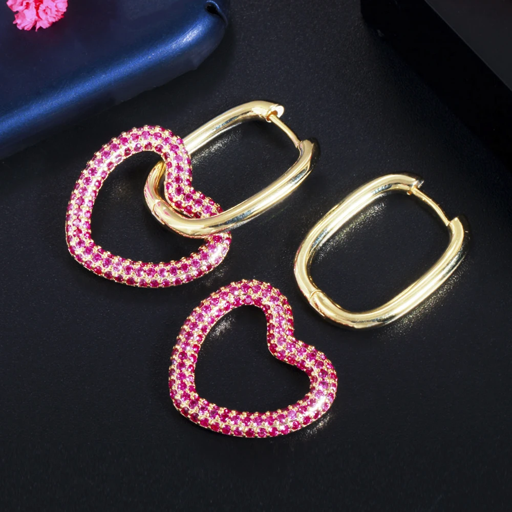 ThreeGraces 1 Pair Fashion Gold Color Multicolor Cubic Zirconia Dangling Love Heart Shape Hoop Earring Women Chic Jewelry ER564 ThreeGraces 1 Pair Fashion Gold Color Multicolor Cubic Zirconia Dangling Love Heart Shape Hoop Earring Women Chic Jewelry ER564