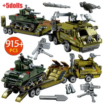 

Military Vehicles Tank Ship Truck Building Blocks Compatible Technic WW2 Bricks Army Heavy Weapons Toys For Children