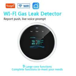 Détecteur de gaz intelligent Tuya, détecteur de fuite de gaz, alarme de sécurité incendie, détecteur de température WiFi, prise en charge de l'application Smart Life 