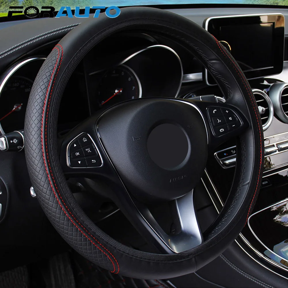 Car Steering Wheel Cover PU Microfiber Anti-Slip Auto Steering- wheel Embossing Leather Interior Accessories Universal | Автомобили и