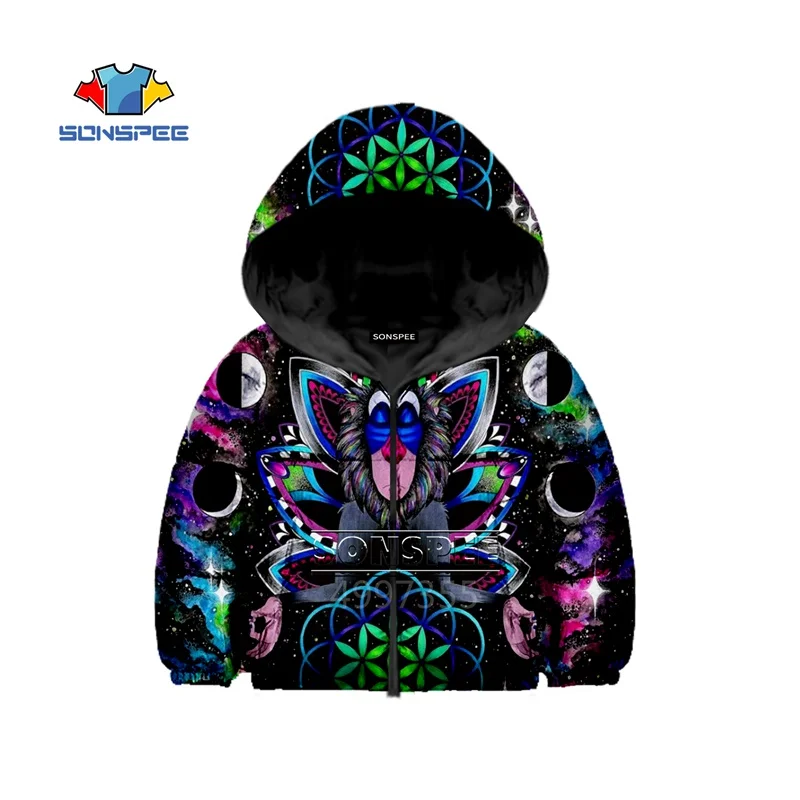 Детский пуховик SONSPEE с рисунком обезьяны и эльфа художественный 3D-принтом в стиле