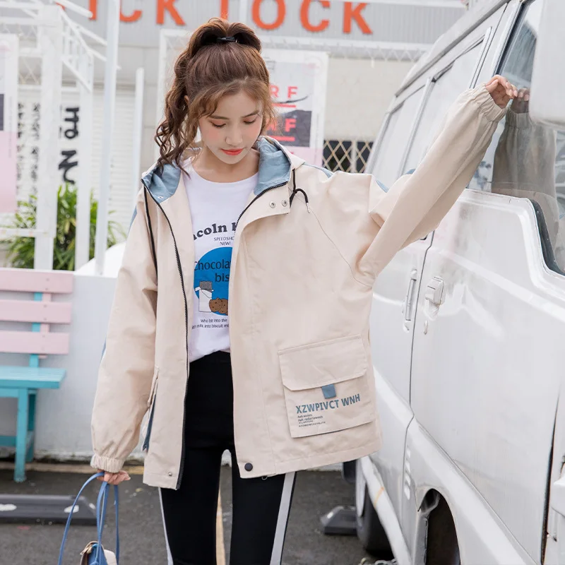 Весна Осень Harajuku с капюшоном Женская куртка ветровка бейсбольная форма пальто женские модные свободные молнии Спецодежда верхняя одежда женская